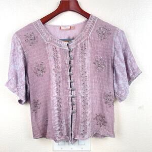 Vintage Womans Top S M Fairy Whimsical Sequin Embroidered Celestial Boho Hippie